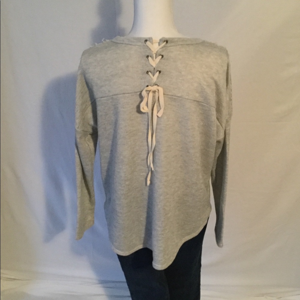 Hummingbird Gray Tie Back Sweatshirt Knit Pullover Women’s Large